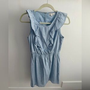 Madewell Blue Chambray Sleeveless Ruffle Mini Dress